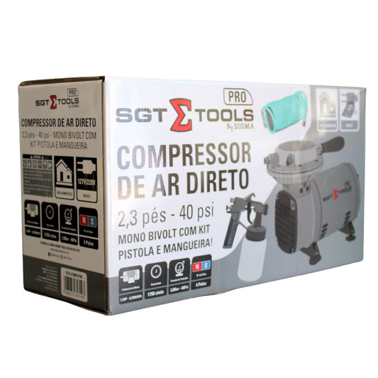Compressor de Ar Direto 2,3 Pés 40 Psi Bivolt Com Pistola Sigma Tools