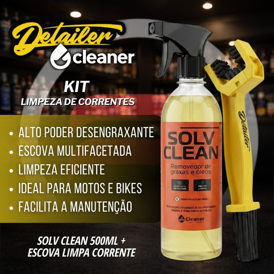Kit Limpeza de Correntes Solv clean 500ml Escova Corrente Detailer