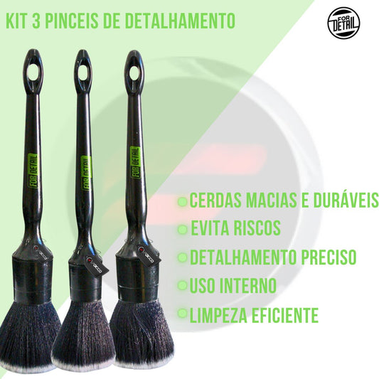 Kit 3 Pinceis Macios p/ Detalhamento Interno For Detail