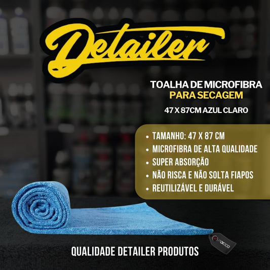 Toalha de Microfibra P/ Secagem 47x87cm Azul Claro Detailer