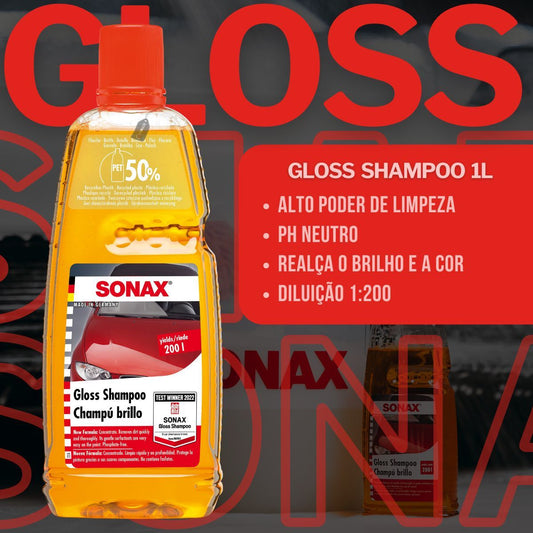 Kit Gloss Shampoo C/Cera 1:200 1l Sonax + Luva De Microfibra FX