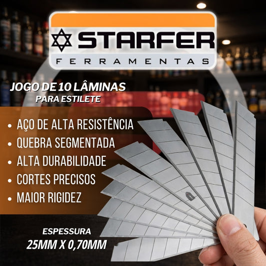 Jogo de 10 Lâminas Para Estilete 25mm x 0.70 Starfer