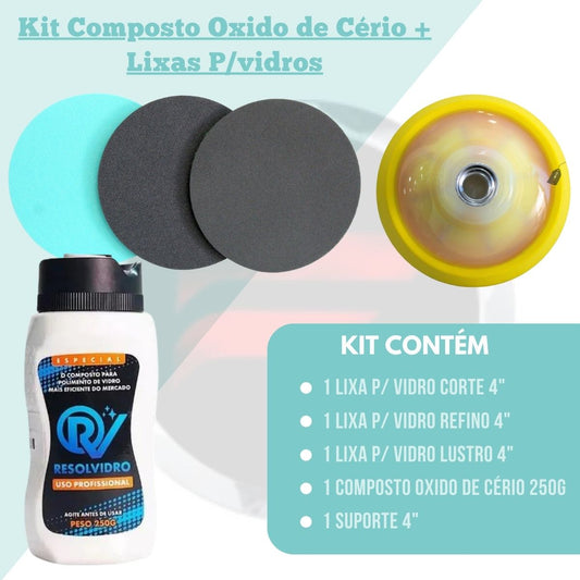 Kit Composto Oxido de Cério + Lixas P/vidros
