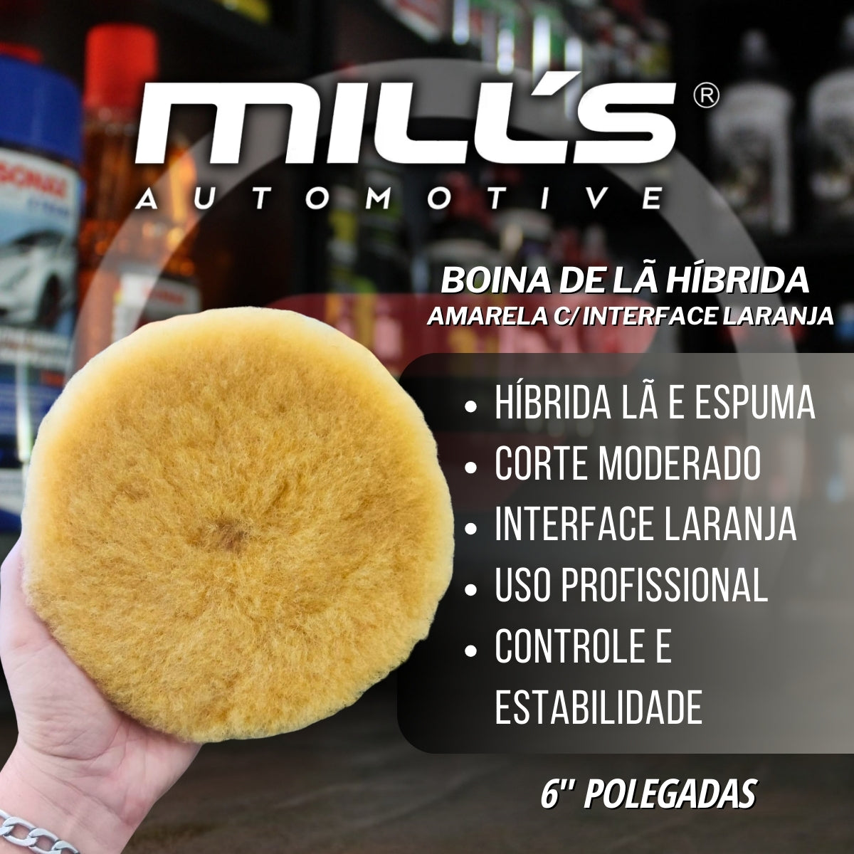 Boina de Lã Híbrida Amarela c/ Interface Laranja 6" RS Mills