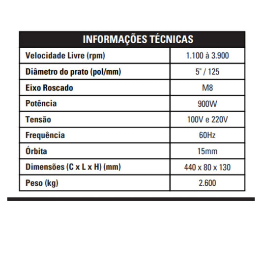 Politriz Roto Orbital Sgt Pro 15mm 900W 220v