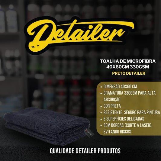 Toalha de Microfibra 40x60cm 330gsm Preto Detailer