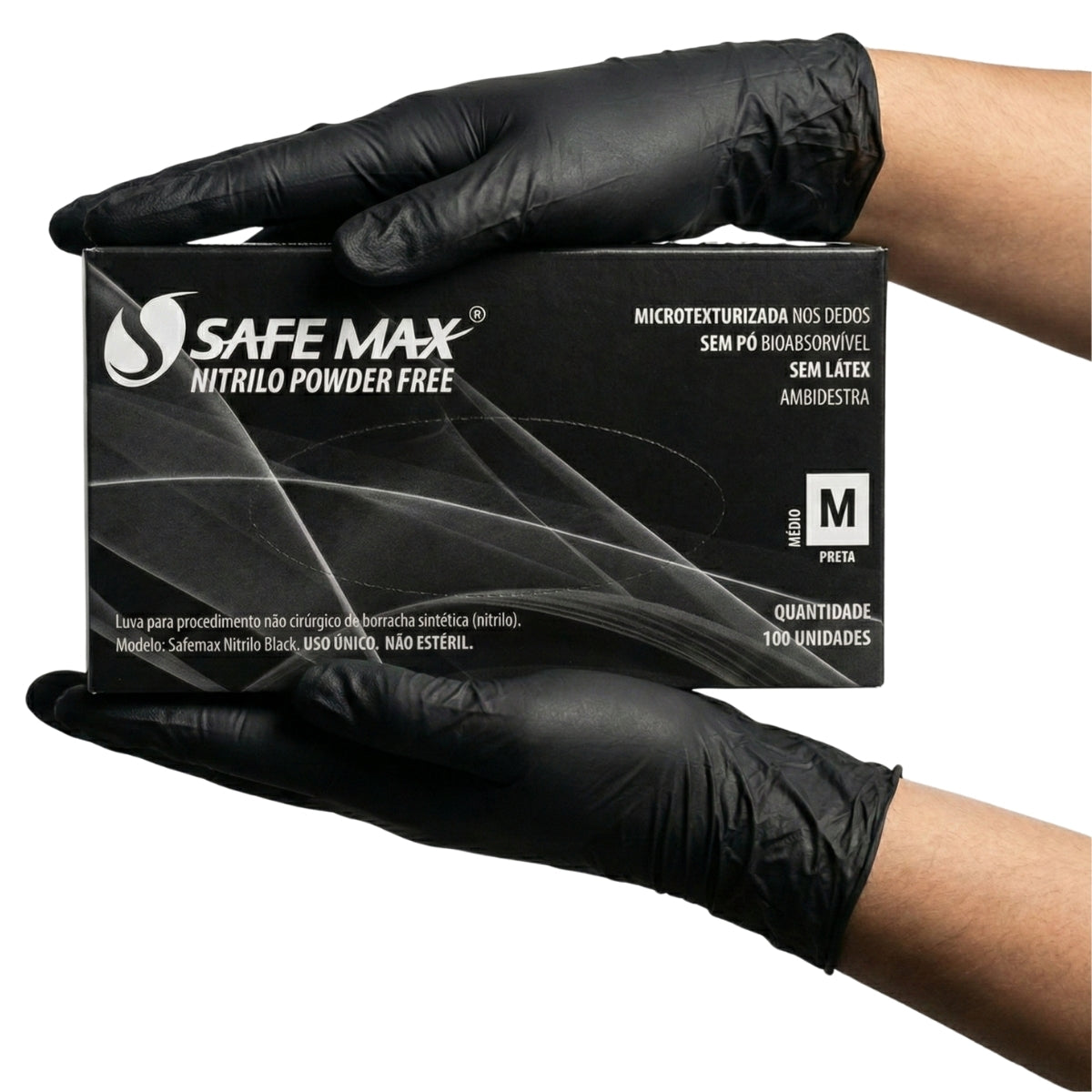 Luva Nitrílica Preta M C/100 Safe Max – Focco Auto produtos