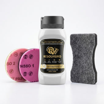 compare product Kit Polidor Vidros Gold 250g + Lixas P1/P2 + Taco Resolvidro