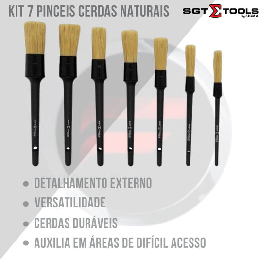 Kit 7 Pinceis Cerdas Naturais Detalhamento Externo Sigma Tools