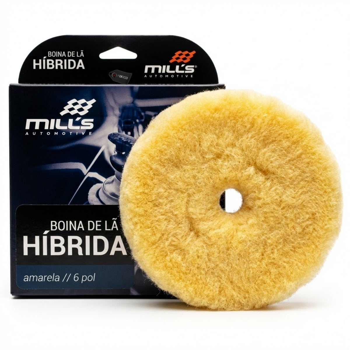 Boina de Lã Híbrida Amarela c/ Interface Branca 6" RS Mills