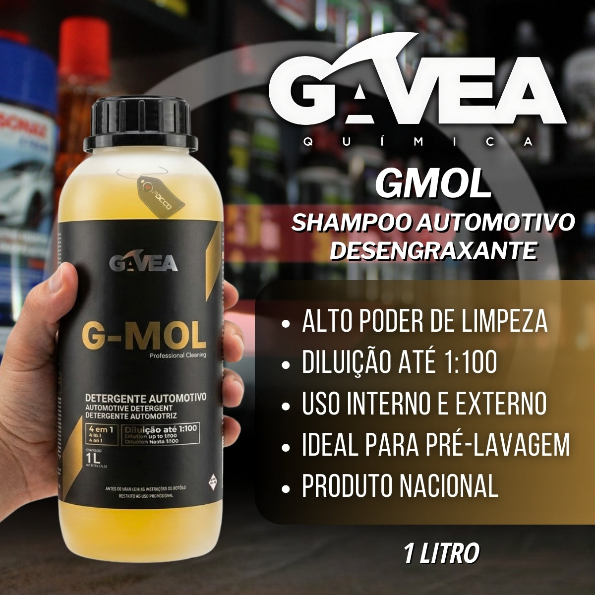 GMol Shampoo Automotivo Desengraxante 3x1 1:100 1l Gavea