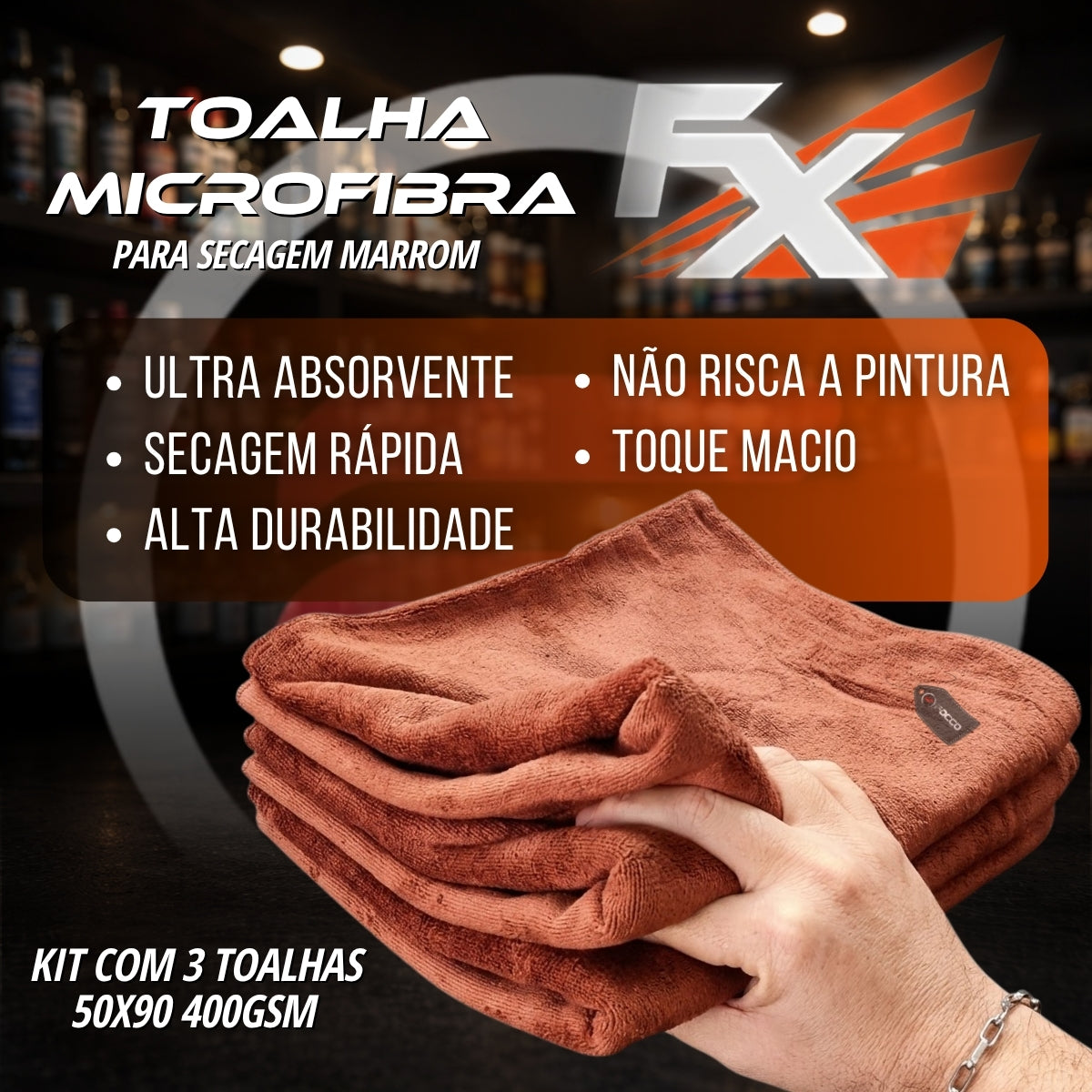Toalha de Microfibra para Secagem 50x90 Marrom FX