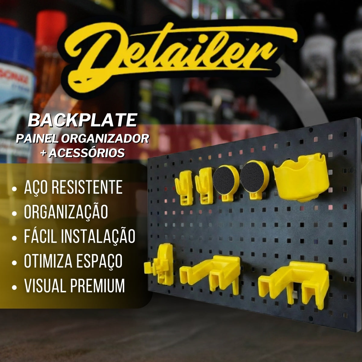 Painel para Ferramentas Black Plate 90cm x 45cm Completo Detailer