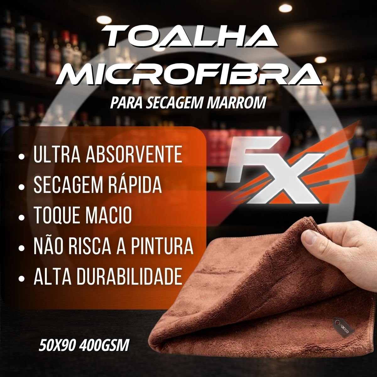 Toalha de Microfibra para Secagem 50x90 Marrom FX