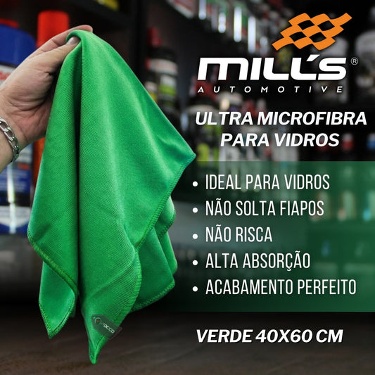 Ultra Microfibra Plus P/ Vidros  Verde 40x60cm Mills