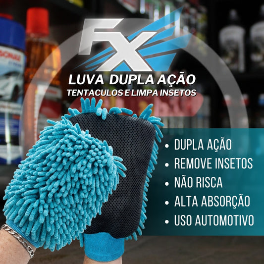 Luva  Dupla Ação Tentaculos Limpa Insetos Azul/Preto FX
