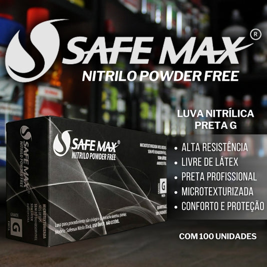Luva Nitrílica Preta G C/100 Safe Max