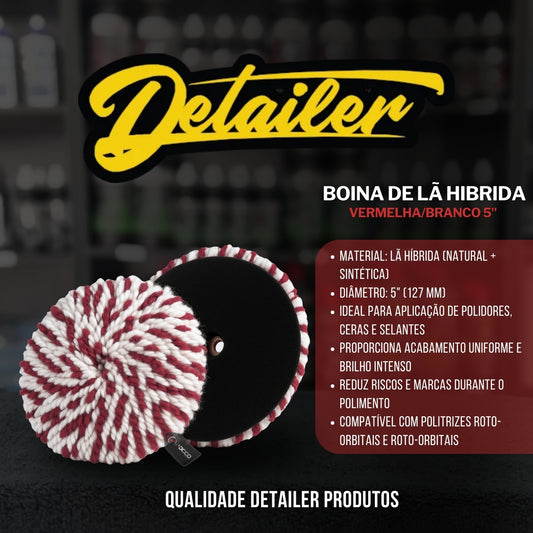 Boina de Lã Hibrida Vermelha/Branco 5" Detailer