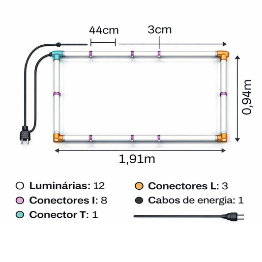 Kit de 12 Luminárias Led 220v + 12 Conectores Detailer